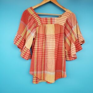 beachlunchlounge Top Size Medium Plaid Square Neck